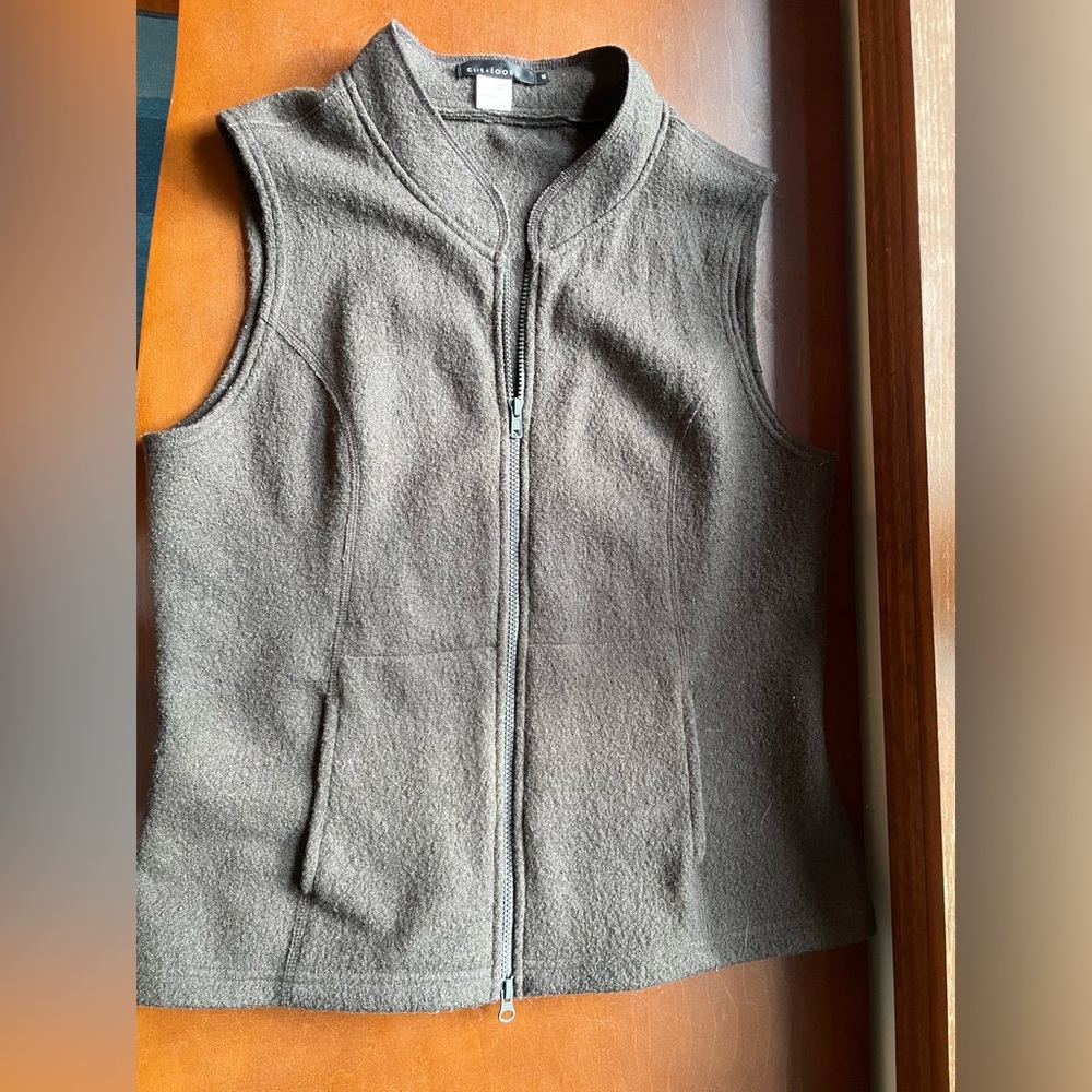 Women's Dark Olive Green Fleece Zip-Front Vest